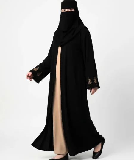 Black & Brown Embroidered 3-Piece Abaya Set
