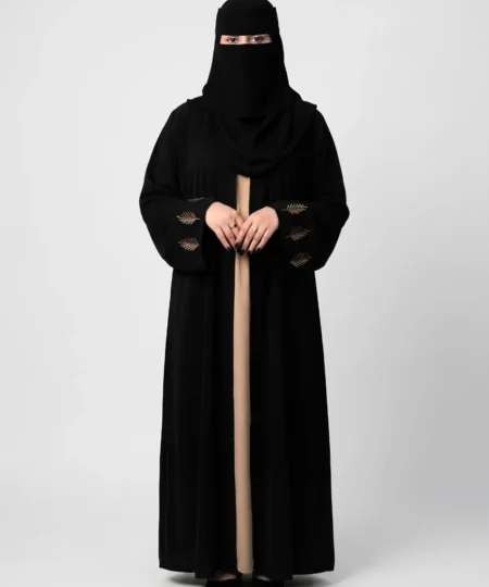 Black & Brown Embroidered 3-Piece Abaya Set