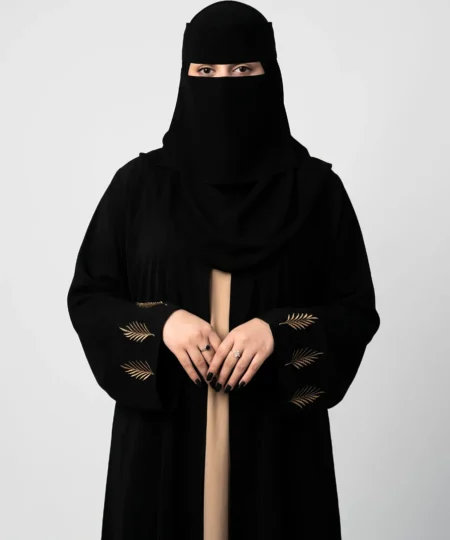 Black & Brown Embroidered 3-Piece Abaya Set