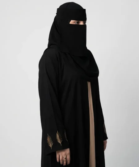 Black & Brown Embroidered 3-Piece Abaya Set