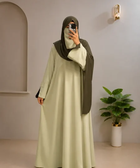 Sage Green & Olive Green Textured Abaya Set