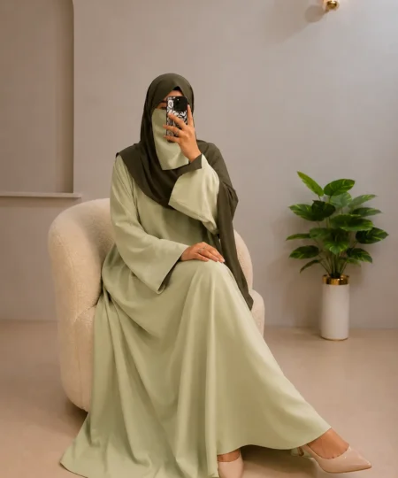 Sage Green & Olive Green Textured Abaya Set