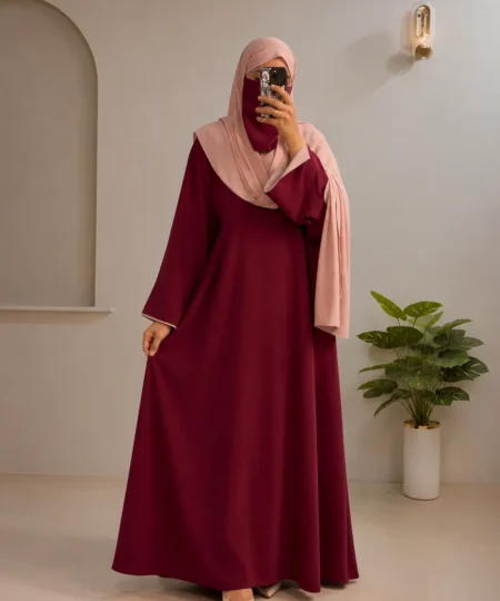 Maroon & Light Pink Textured Abaya Set