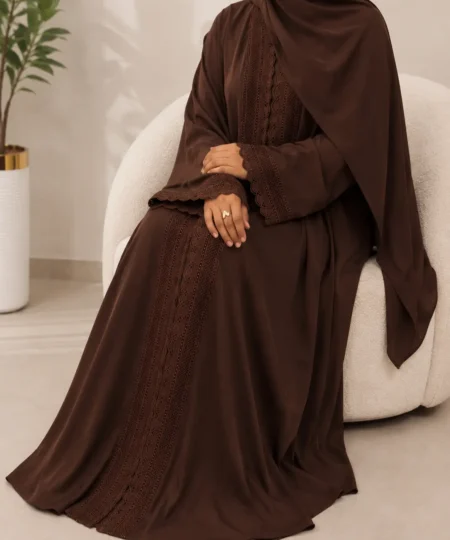 Dark Brown Lace 3-Piece Abaya Set