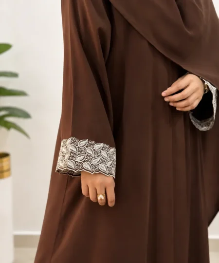 Chocolate Brown Embroidered Wool Peach Abaya