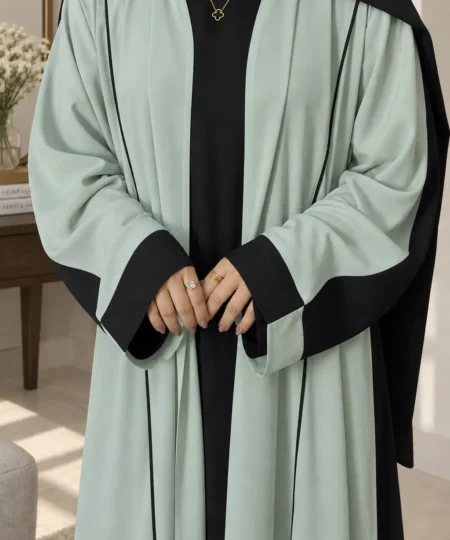 Mint Green & Black Dual-Tone 3-Piece Laser Nida Abaya Set
