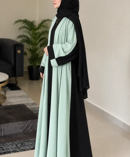 Mint Green & Black Dual-Tone 3-Piece Laser Nida Abaya Set