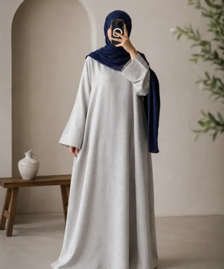 Grey Textured Irish Linen Abaya