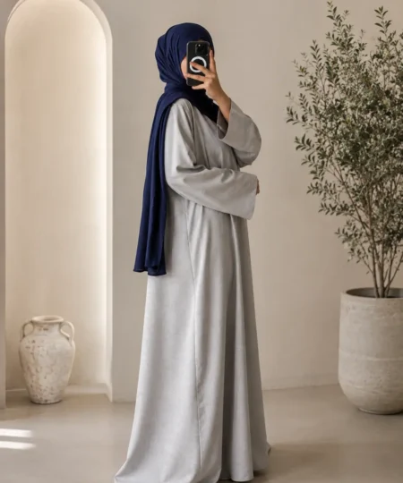 Grey Textured Irish Linen Abaya