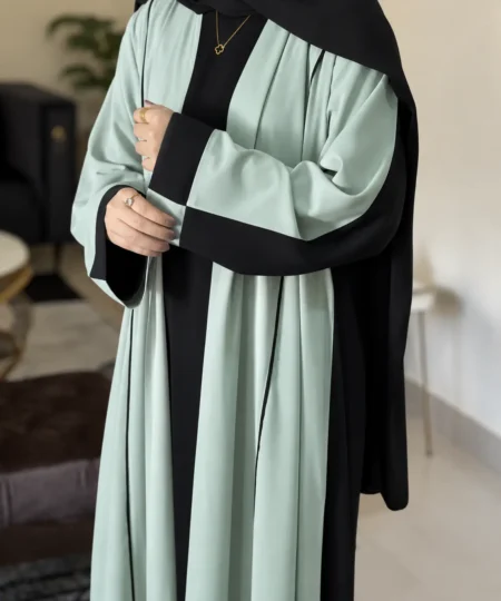 Mint Green & Black Dual-Tone 3-Piece Laser Nida Abaya Set