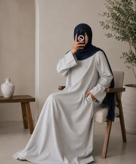 Grey Textured Irish Linen Abaya