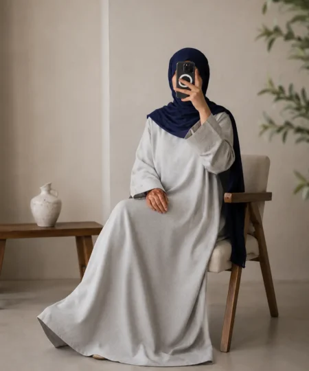 Grey Textured Irish Linen Abaya