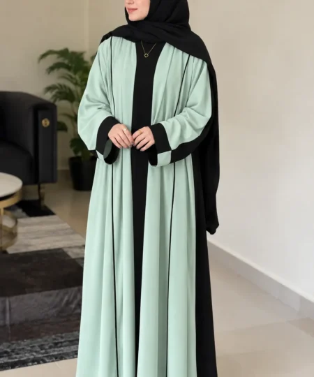 Mint Green & Black Dual-Tone 3-Piece Laser Nida Abaya Set