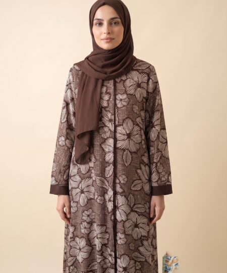 Brown Printed Linen Abaya