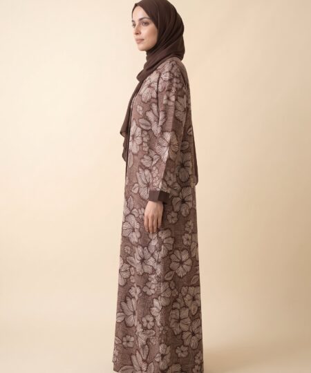 Brown Printed Linen Abaya