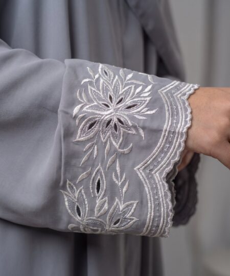 Grey Embroidered Sleeve Nida Abaya Set