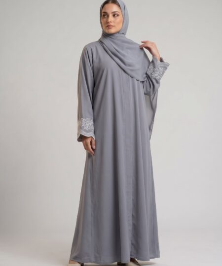Grey Embroidered Sleeve Nida Abaya Set