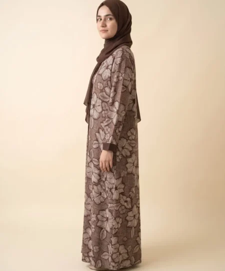 Brown Printed Linen Abaya