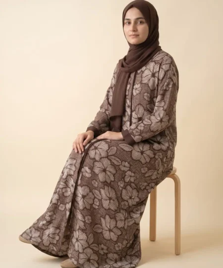 Brown Printed Linen Abaya