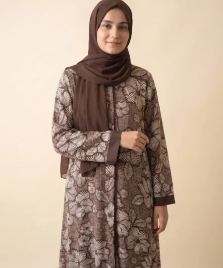 Brown Printed Linen Abaya