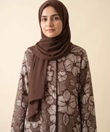 Brown Printed Linen Abaya